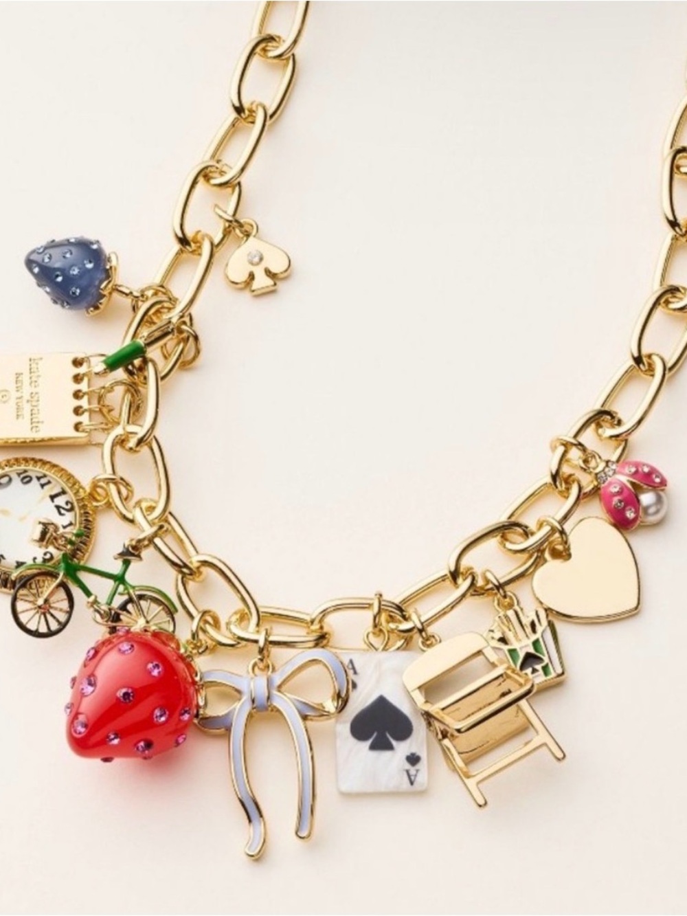 kate spade X Target Gold-Tone Charm Necklace Strawberry Bicycle Lady Bug Charms